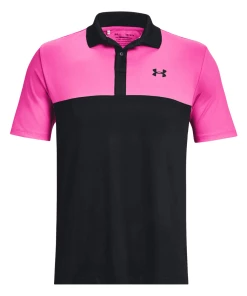 Mens Under Armour Performance 3.0 Colourblock Polo (Black/Rebel Pink)