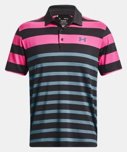 Mens Under Armour Playoff 3.0 Striped Polo (Black / Rebel Pink)