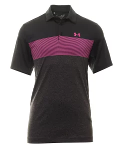 Mens Under Armour Playoff 3.0 Striped Polo (Black / Jet Grey)